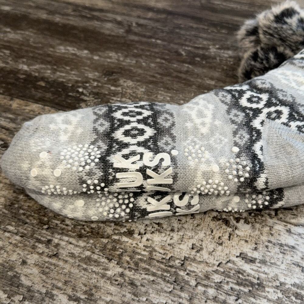 Muk Luks Womens Cabin Sock L/XL 8-10 Gray Cozy Faux Fur Slip Resistant Winter - Picture 4 of 8